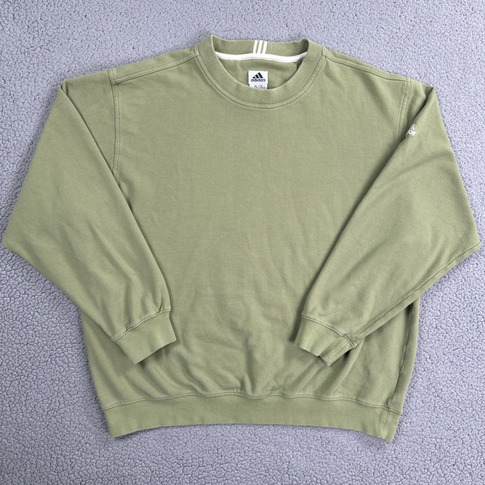 VTG Adidas Pique Knit Crewneck Sweatshirt Men XL Green Embroidered Logo Y2K
